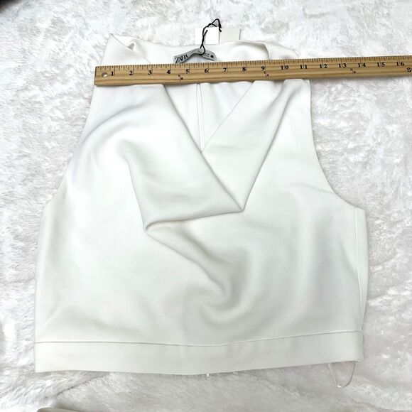 New ZARA Women's White Sleeveless Cowl Neck Cropped Top Blouse Sz S - Picture 14 of 16